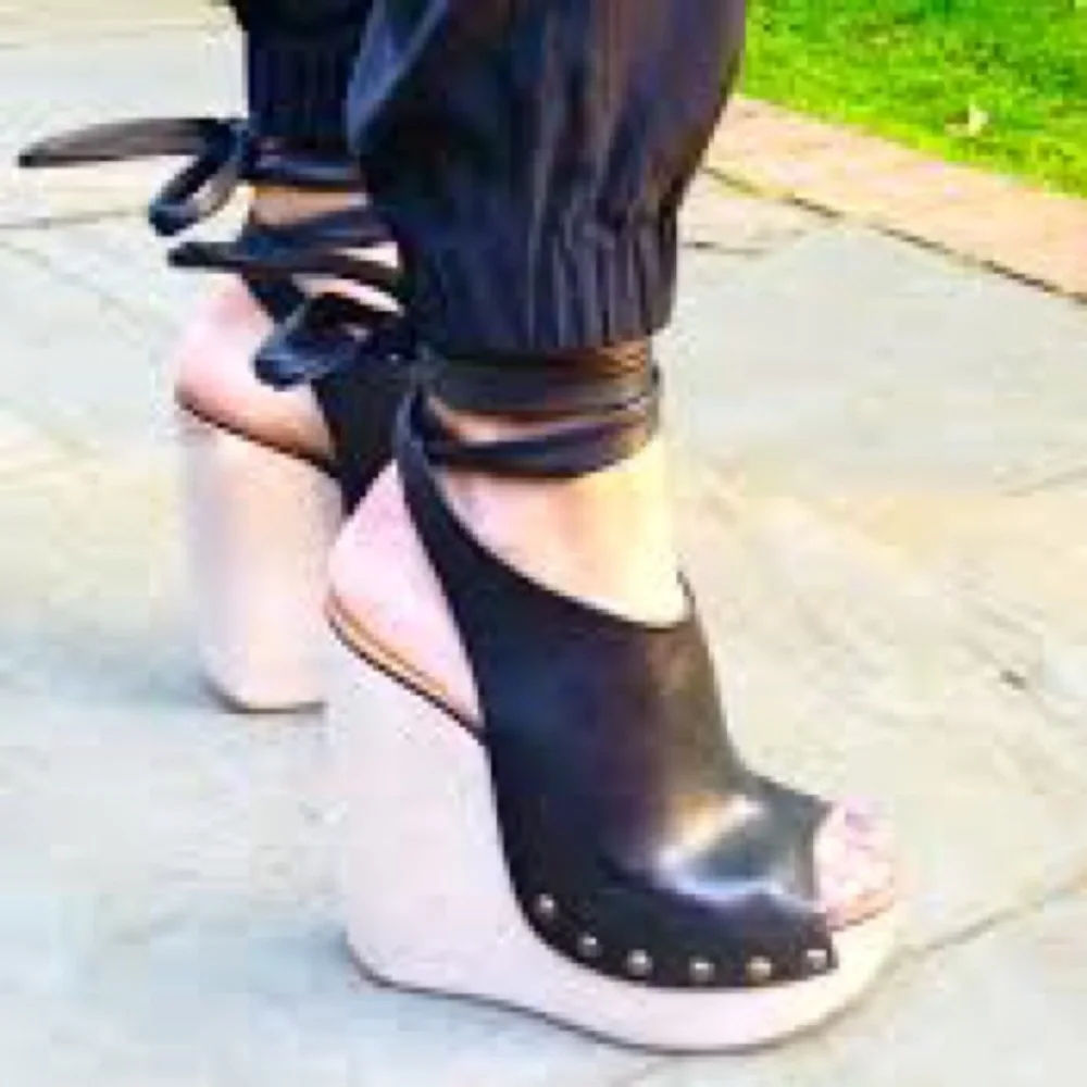 Chloe Tan Leather Ankle-Tie Platform Wedges